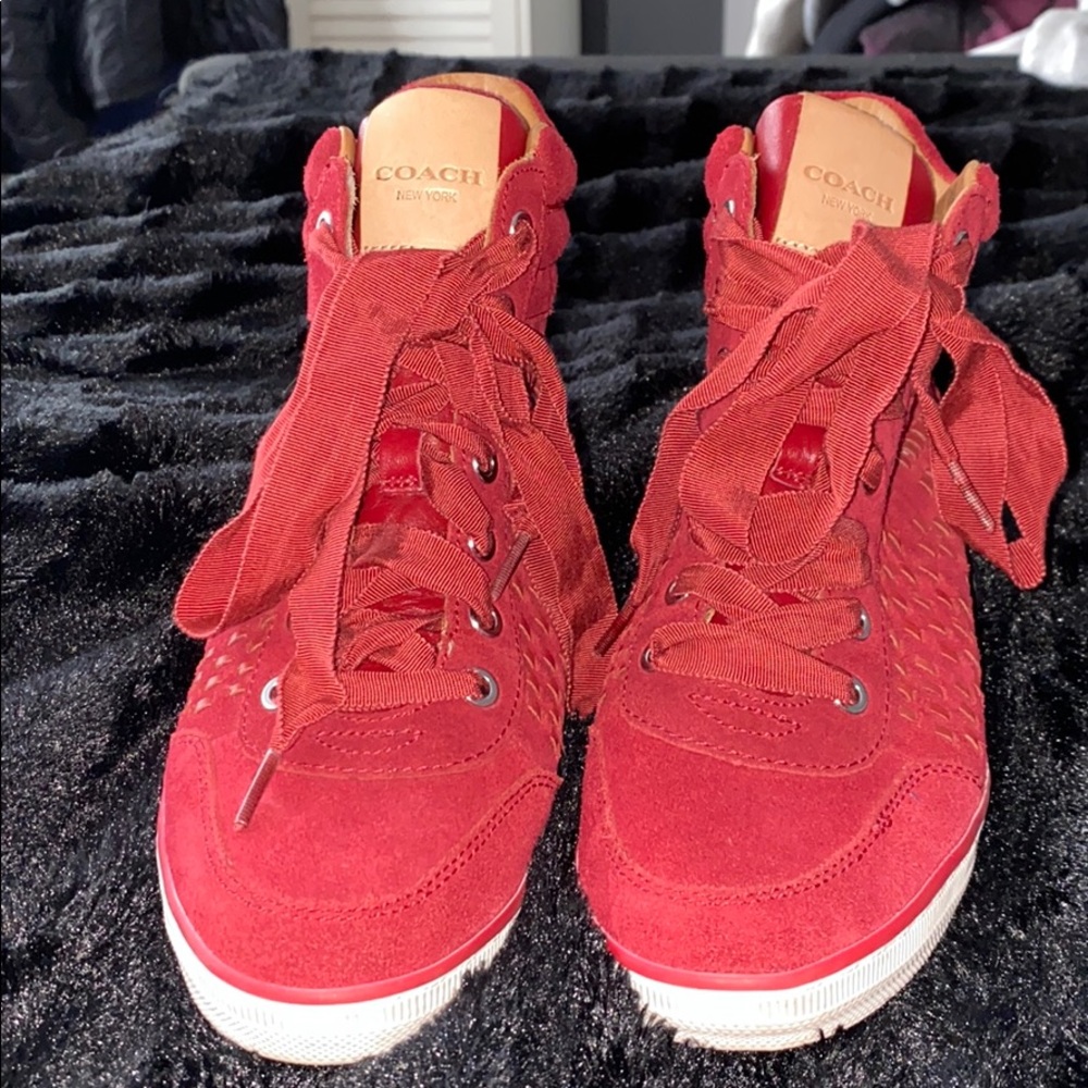 Red Coach high top sneakers